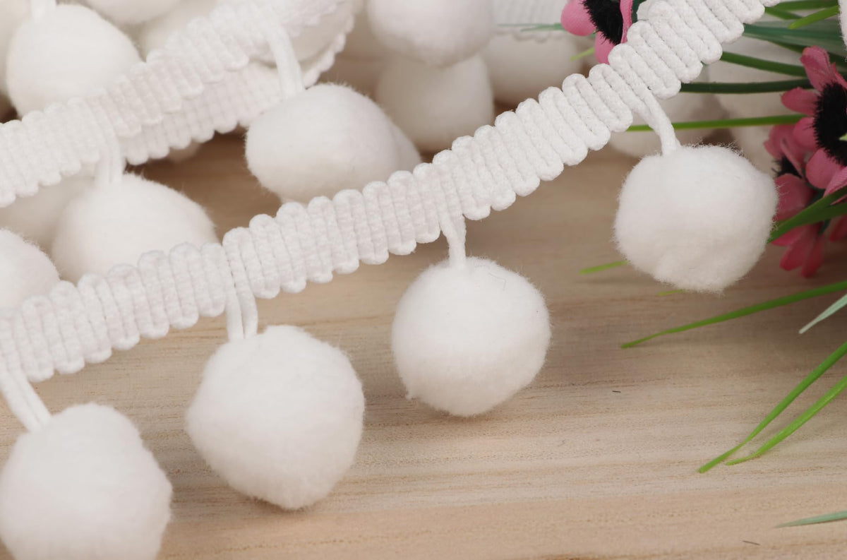 White Jumbo Pom Pom Ball Fringe Trim Ribbon for Sewing Craft - 9 Yards
