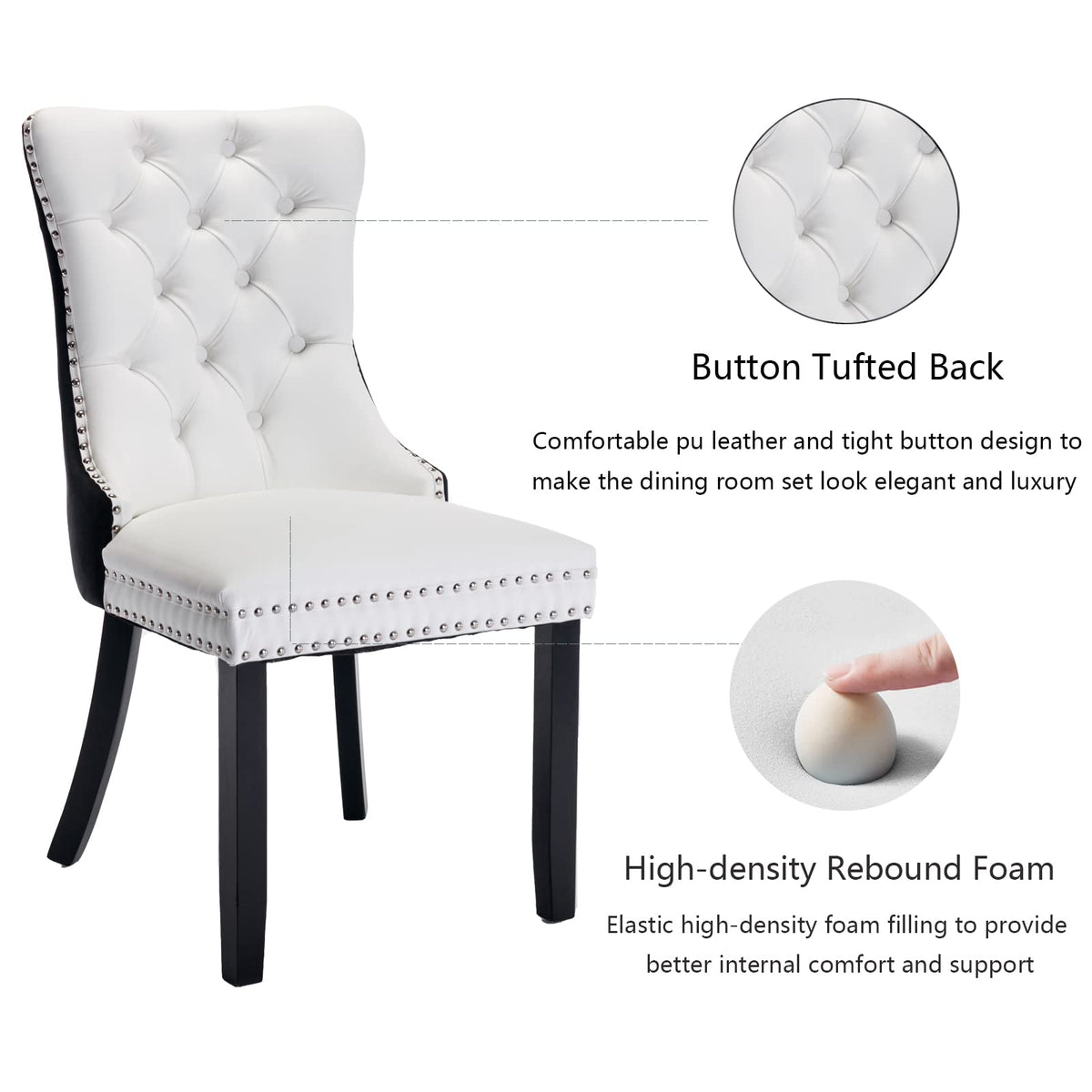 Black and White Dining Chairs Set of 4, Velvet Back, PU Leather Seat