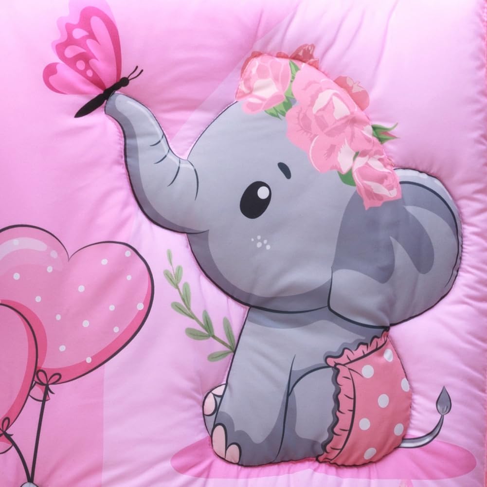 Baby Girl Crib Bedding Set Pink Elephant Crib Nursery Comforter Bed Sets Decor with Fitted Crib Sheet, Comforter and