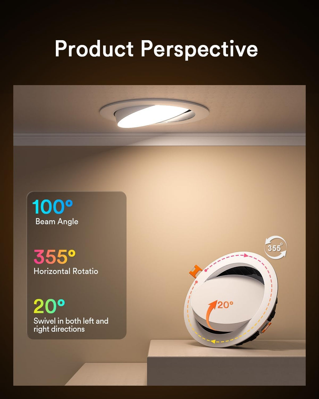 Smart Gimbal Recessed Lighting 4'', RGBWW WiFi Ceiling Can Light