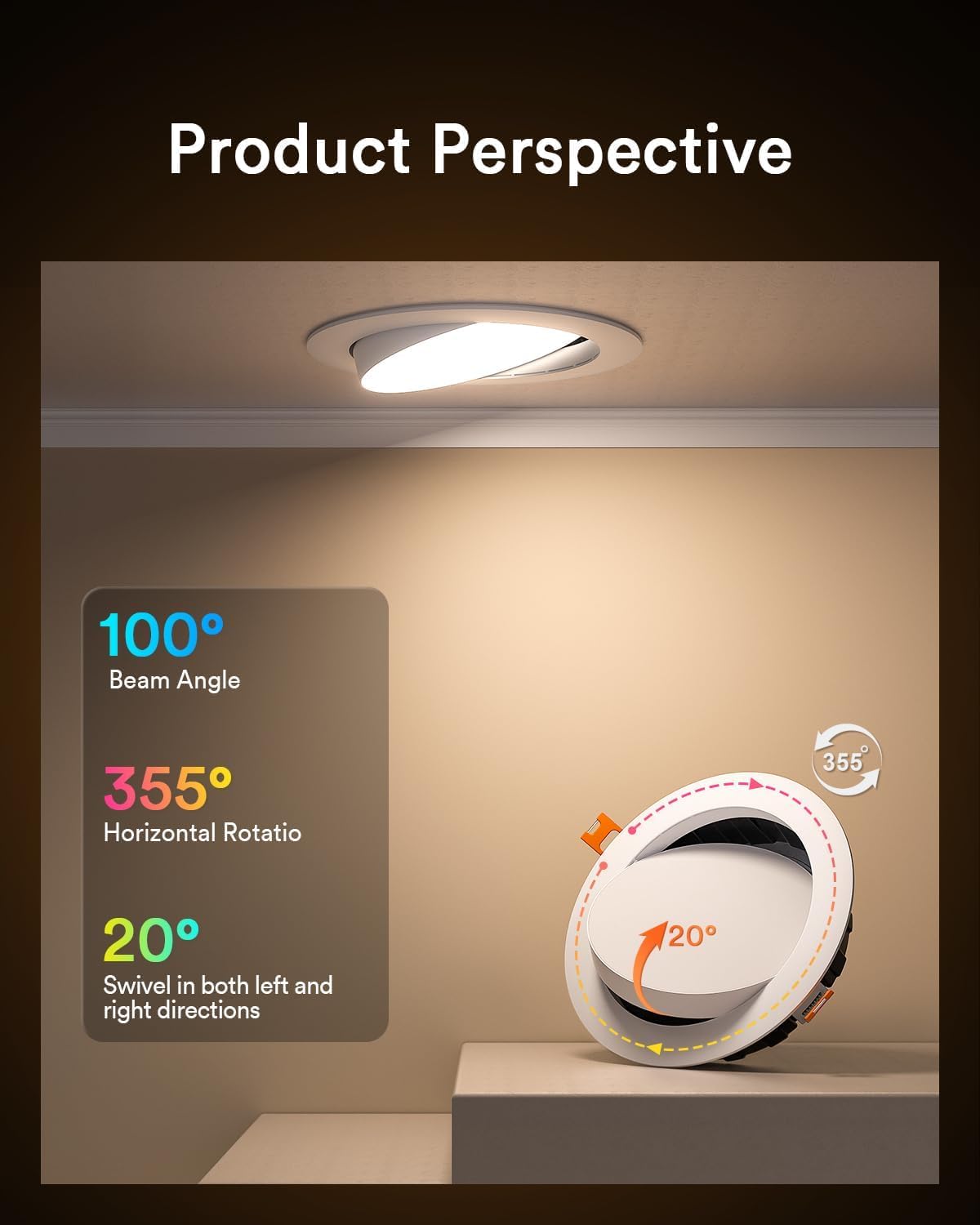 Smart Gimbal Recessed Lighting 4'', RGBWW WiFi Ceiling Can Light