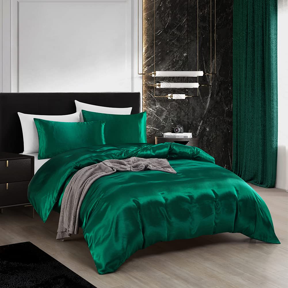 3 Piece Satin Duvet Cover Set Bedding Sets Luxury 1800 Rich Silk Silky Super Soft Solid Color Reversible Honeymoon