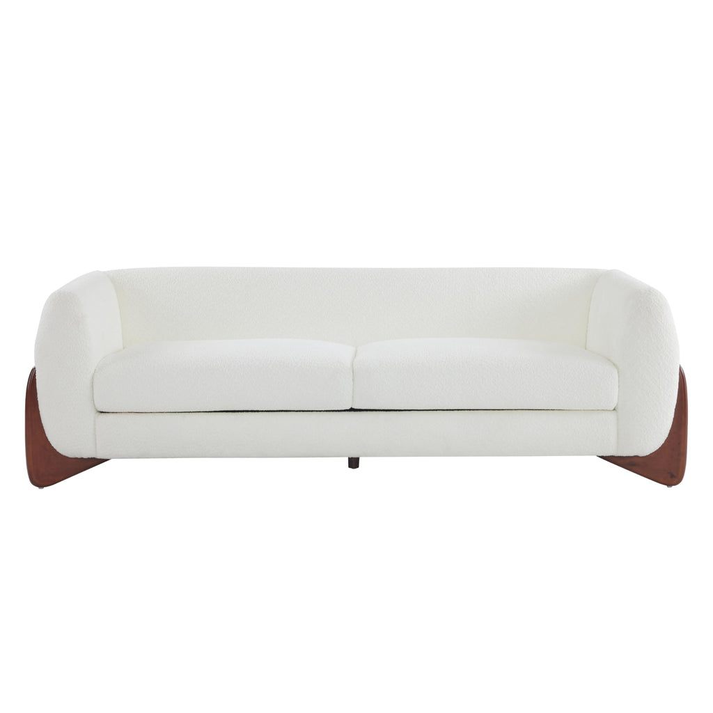 82 Inch Boucle Sherpa Sofa, Chenille Loveseat with Removable Cushions & Wood Legs, Modern Plush 3-Seater Couch, Beige