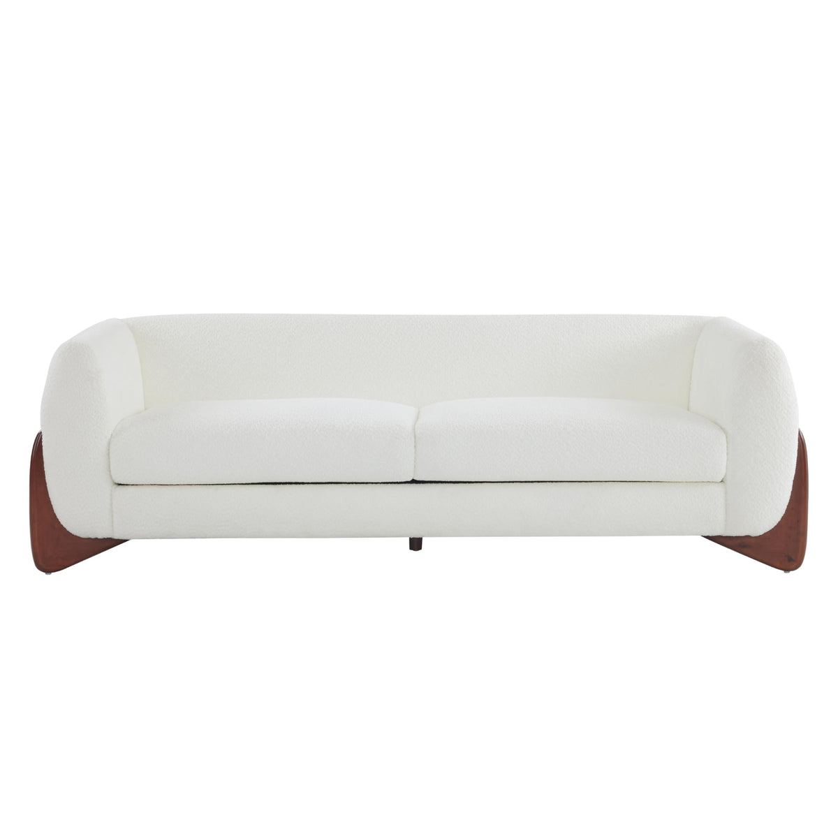 82 Inch Boucle Sherpa Sofa, Chenille Loveseat with Removable Cushions & Wood Legs, Modern Plush 3-Seater Couch, Beige