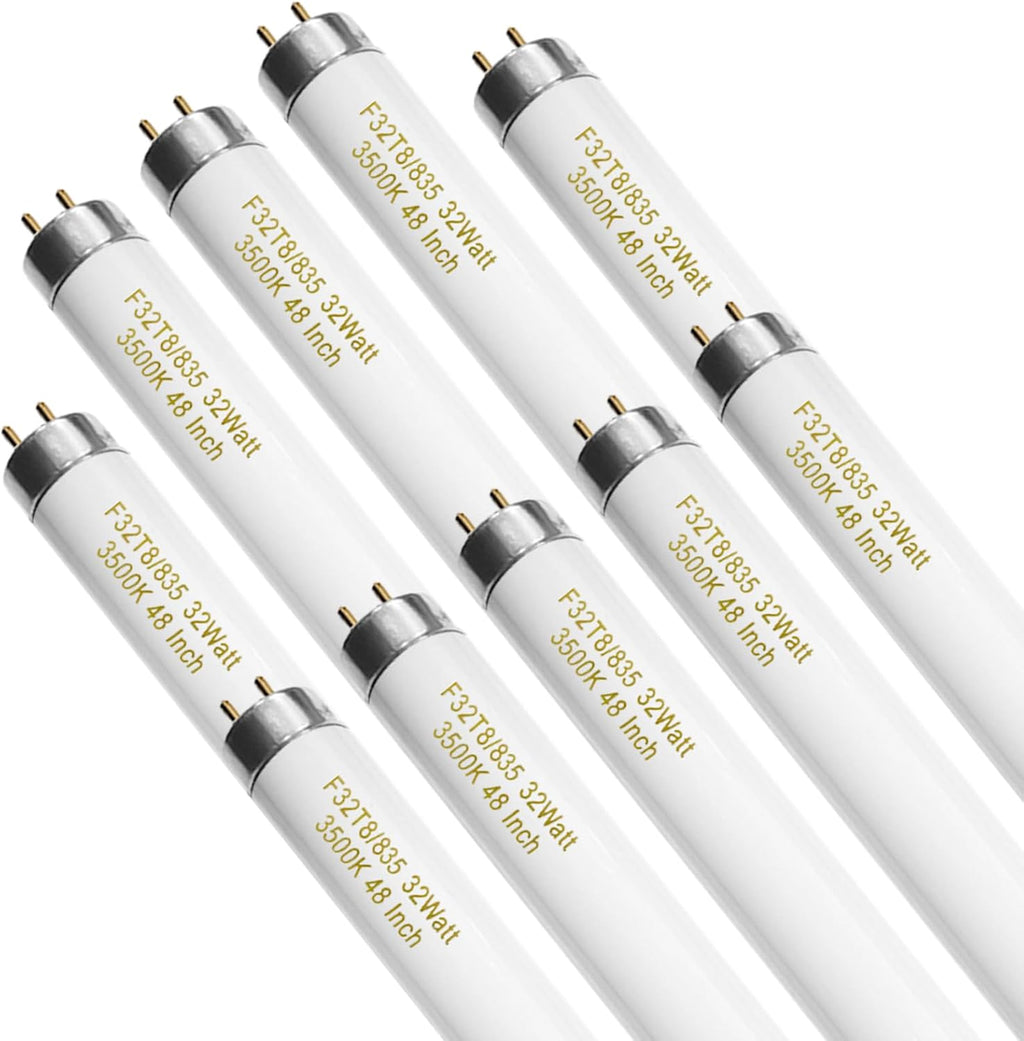 10 Pack, F32T8/835 32W T8 Fluorescent Tube Light Bulb 48 Inch, 3500K Warm White, 4 Foot Fluorescent Bulbs, G13 Medium