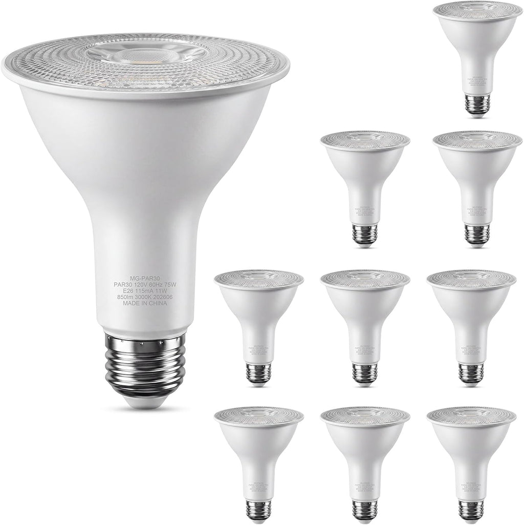 10 Pack PAR30 Flood Light Bulbs Dimmable 75W Equivalent 3000K Warm White