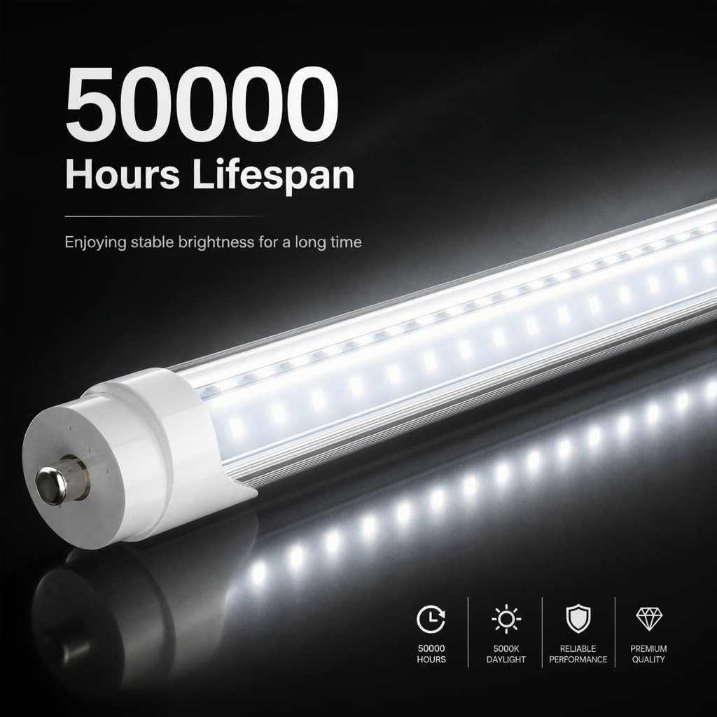 8FT LED Tube Light, 50W 6000LM 5000K, 270 Degree V Shaped