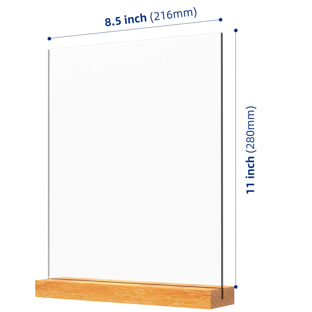 Acrylic Sign Holder with Wood Base 8.5x11 Inch Vertical and Slant Displays (5 Pack 8.5*11")