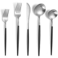 Matte Black Silver Silverware Set for 4,Modern Stainless Steel Brushed Cutlery Set,20-Pieces Heavy Duty Flatware