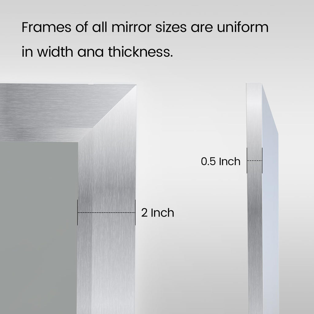 Bathroom Mirror for Wall 40x30 Inch, Brushed Silver Metal Framed