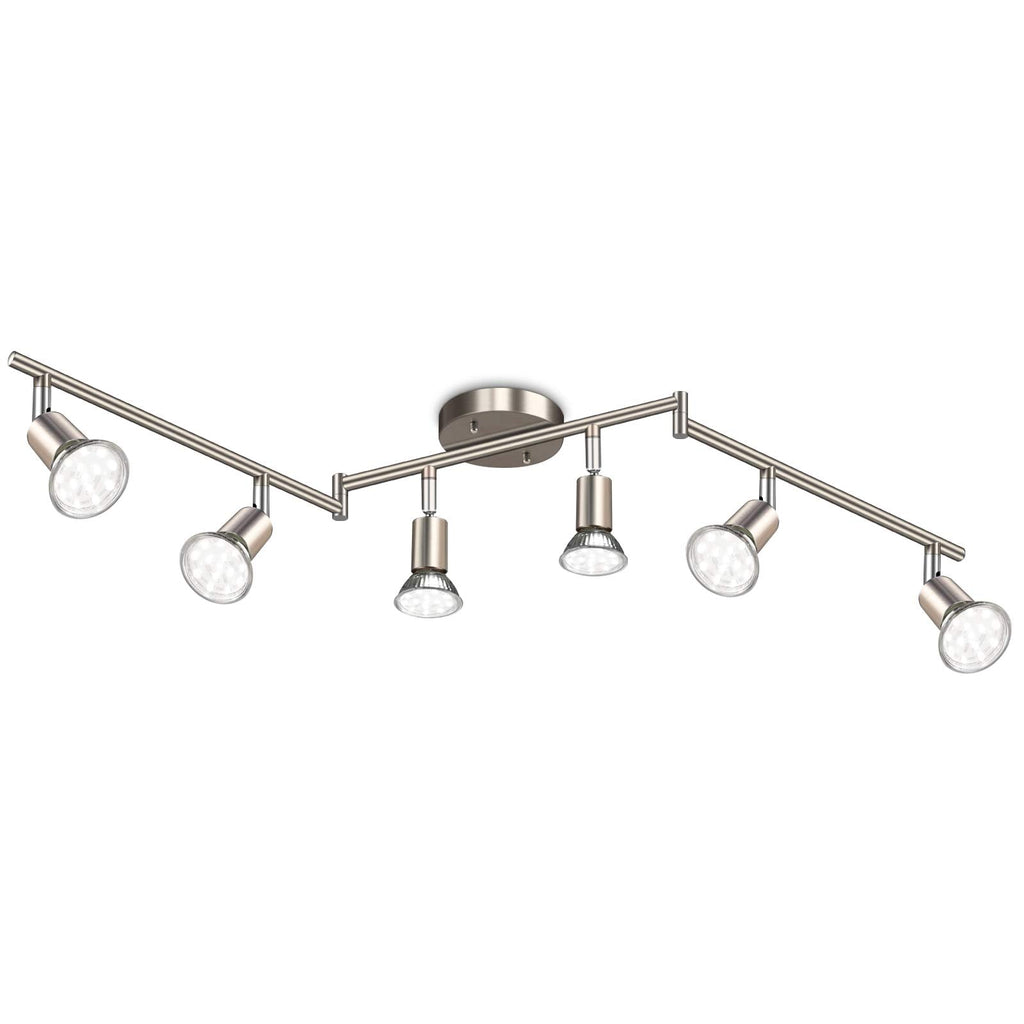 LED Track Lighting Kit, Flexibly Rotatable Light Heads, 6 Way Ceiling Spotlight Matt Nickel Finish, Including
