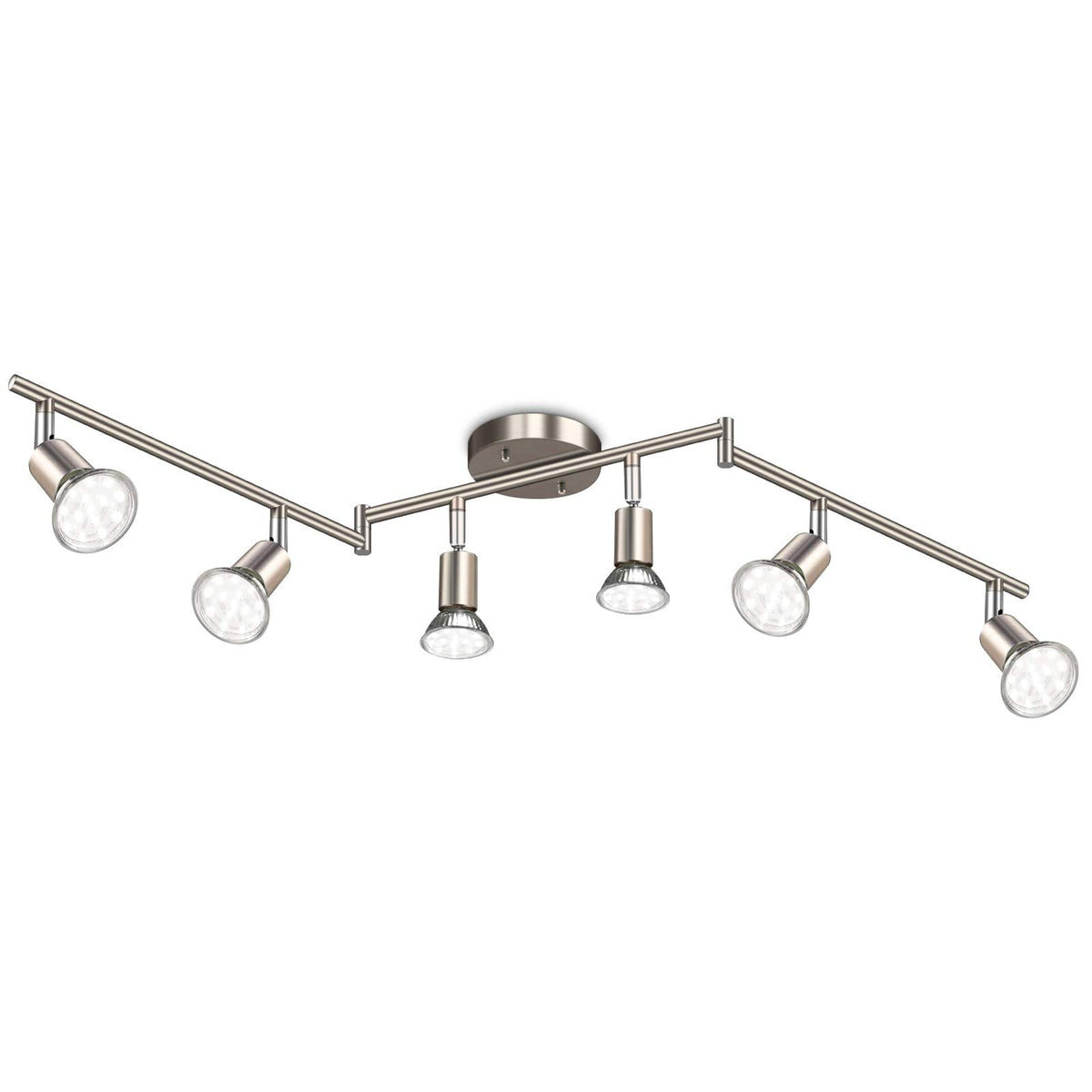 LED Track Lighting Kit, Flexibly Rotatable Light Heads, 6 Way Ceiling Spotlight Matt Nickel Finish, Including