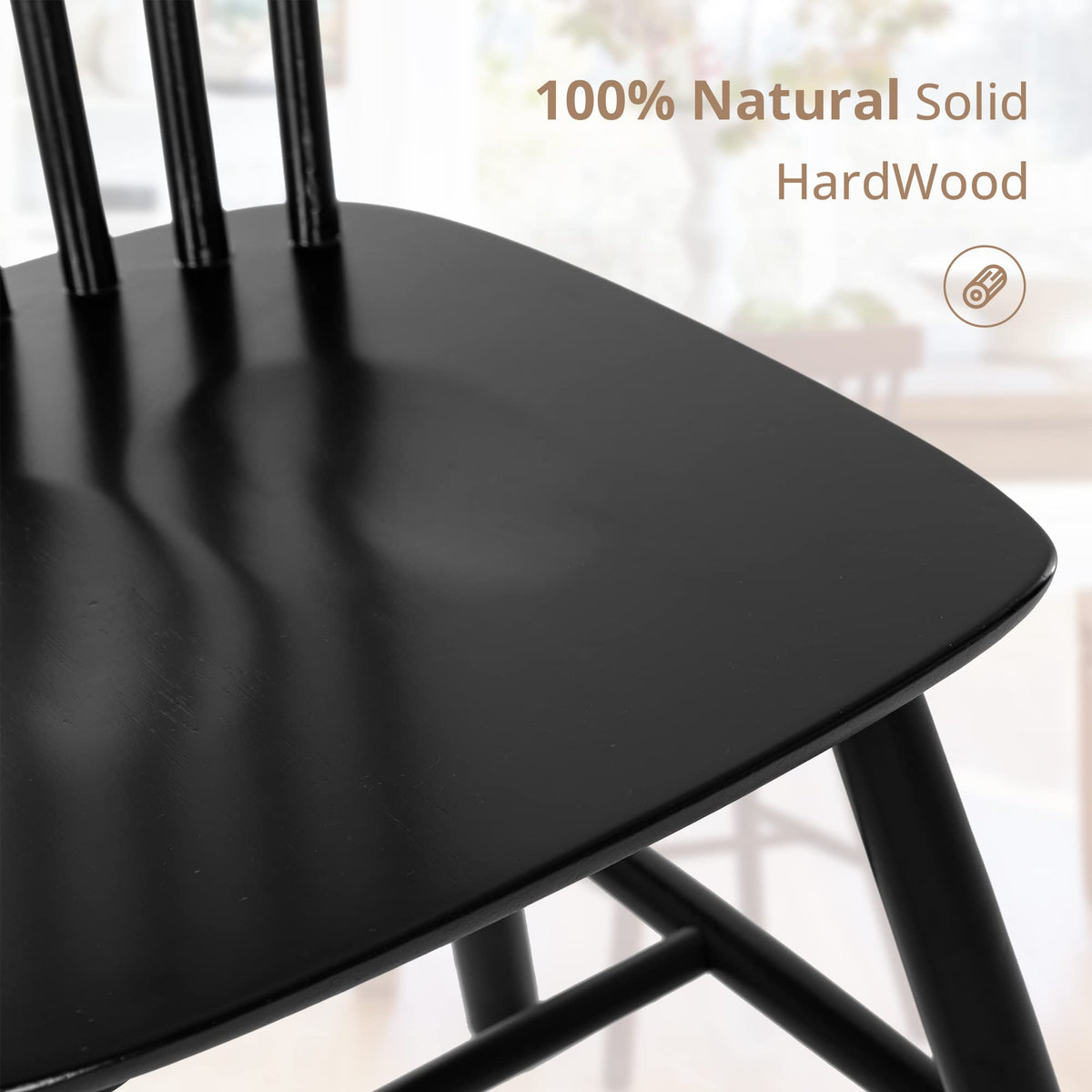 Windsor Dining Chair, Dining Chairs Set of 6, Spindle Back Wood Kitchen Chairs Wooden, Farmhouse Dining Chairs, Black