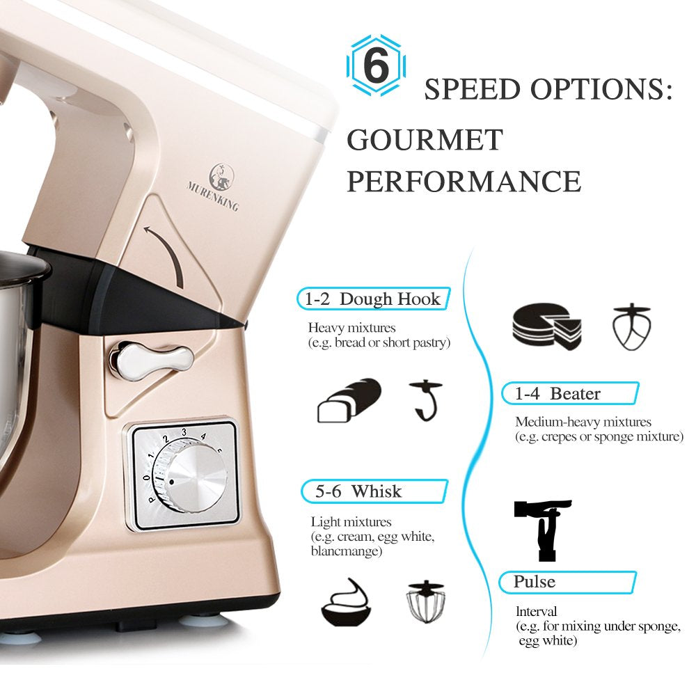 Stand Mixer,5.3-Qt & 500W & 6+P Speed MK36 Tilt-Head Kitchen Electric Food Mixers Home Baking Dough Machine with