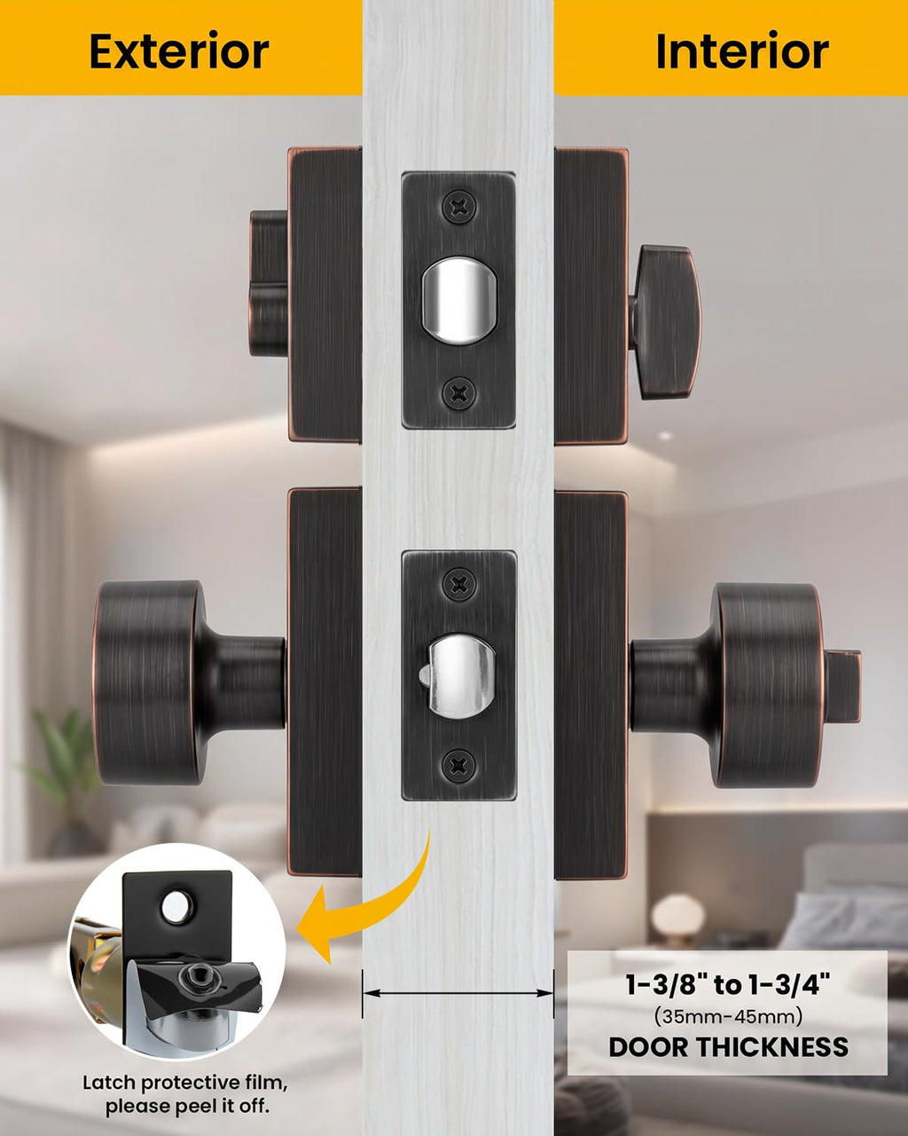 Oil Rubbed Bronze Exterior Door Lock Set, Square Contemporary Keyed-Alike Door Knob and Deadbolt Set, Heavy Duty