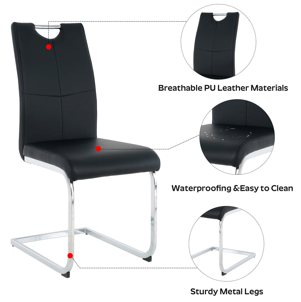 Modern Dining Chairs Set of 4 PU Faux Leather High Back Upholstered Chairs with Silver Metal Legs Dining Room, Black