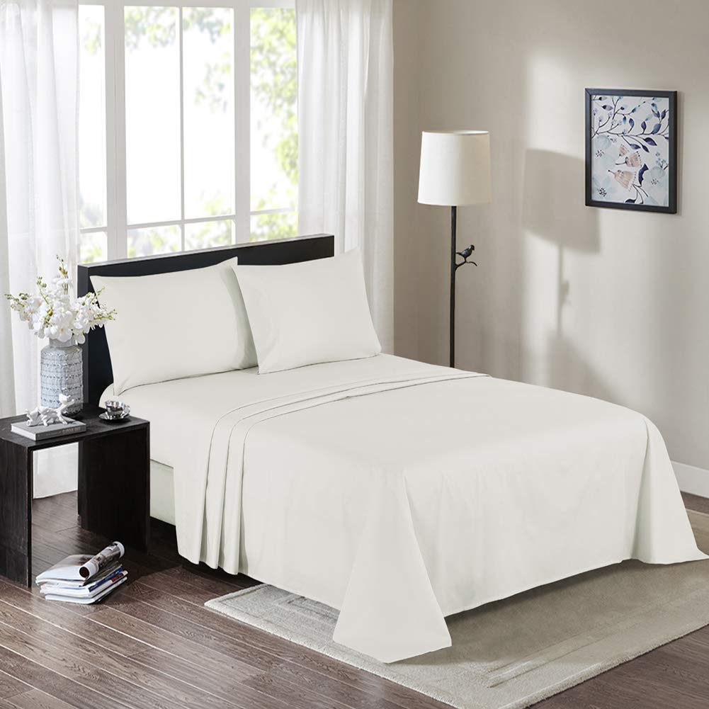 Queen Size Percale Bed Sheets, 200 Thread Count Cotton Polyester Blend Sheet Set, Wrinkle Free, Breathable, Crisp