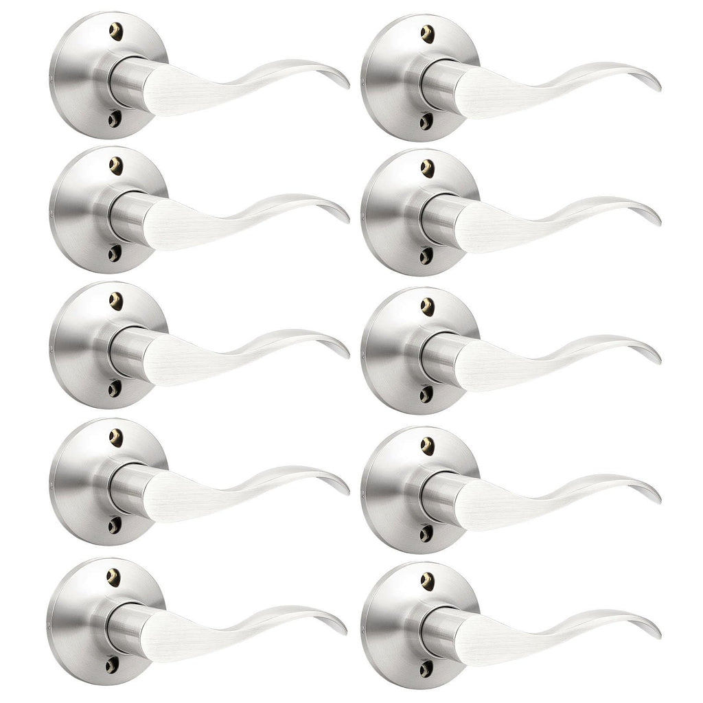 10 Pack Brushed Nickel Dummy Lever Door Handle Wave Right-Handed Door Lever Non-Turning Lock Half Dummy Handles for