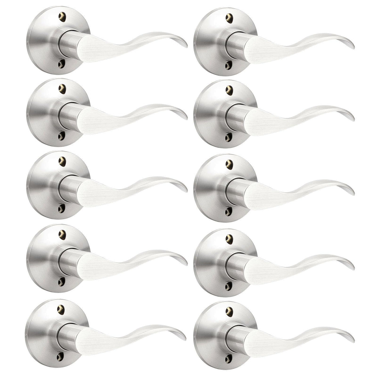 10 Pack Brushed Nickel Dummy Lever Door Handle Wave Right-Handed Door Lever Non-Turning Lock Half Dummy Handles for