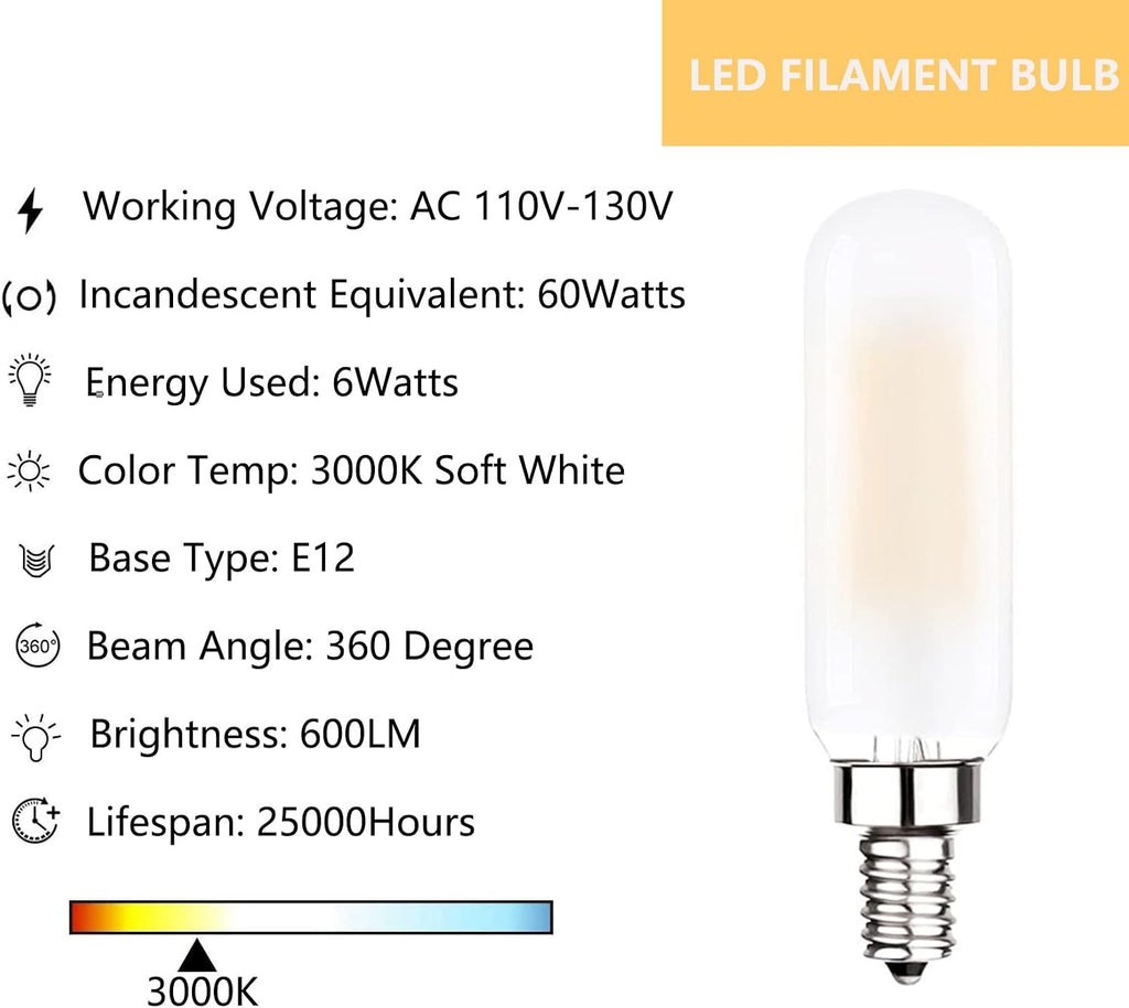 E12 Edison LED Light Bulbs 60 Watt Equivalent Dimmable 3000K