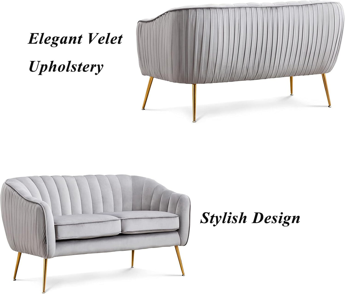 Contemporary Tufted Velvet Tub Barrel Loveseat Sofa Chair Upholstered Couch with Golden Metal Legs Club Two-Seat Sofa
