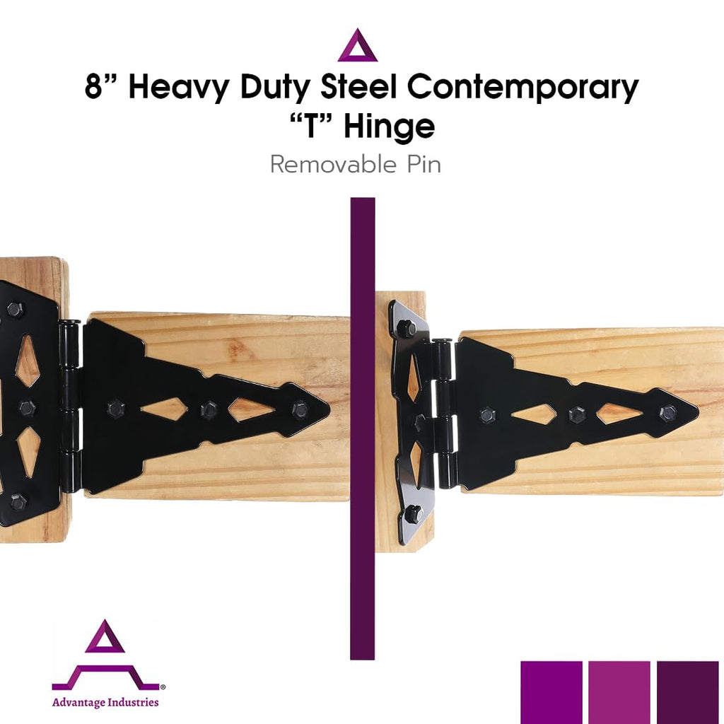 8" Decorative "T" Hinge | Heavy Duty Zinc Plated Gate Hinge | Removable Hinge Pin | Tight Hinge Tolerance