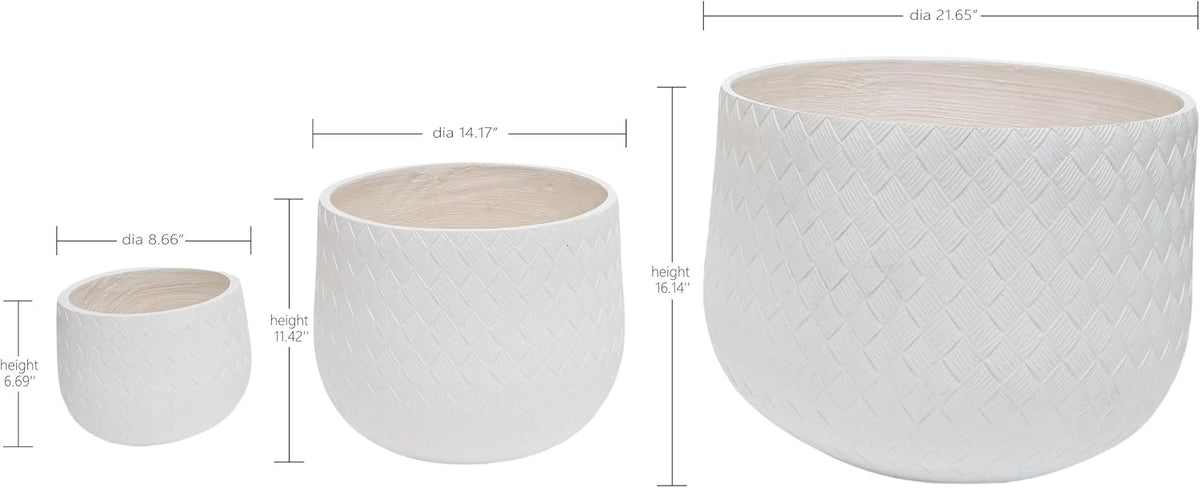 Outdoor Planter Set of 3, Surface Woven Texture Cement Planter with Drainage, Magnesium Composite Frost Resistant