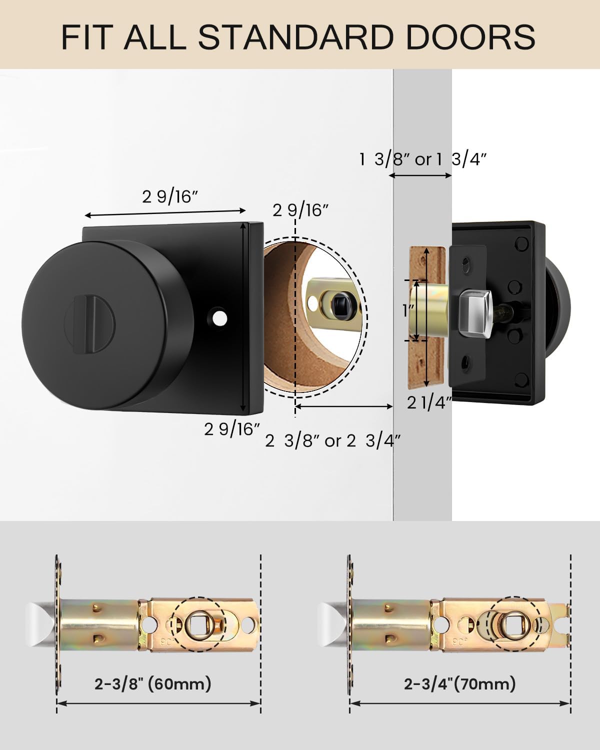 Black Entry Door Knobs with Lock and Key, Keyed Alike (2 Pack)