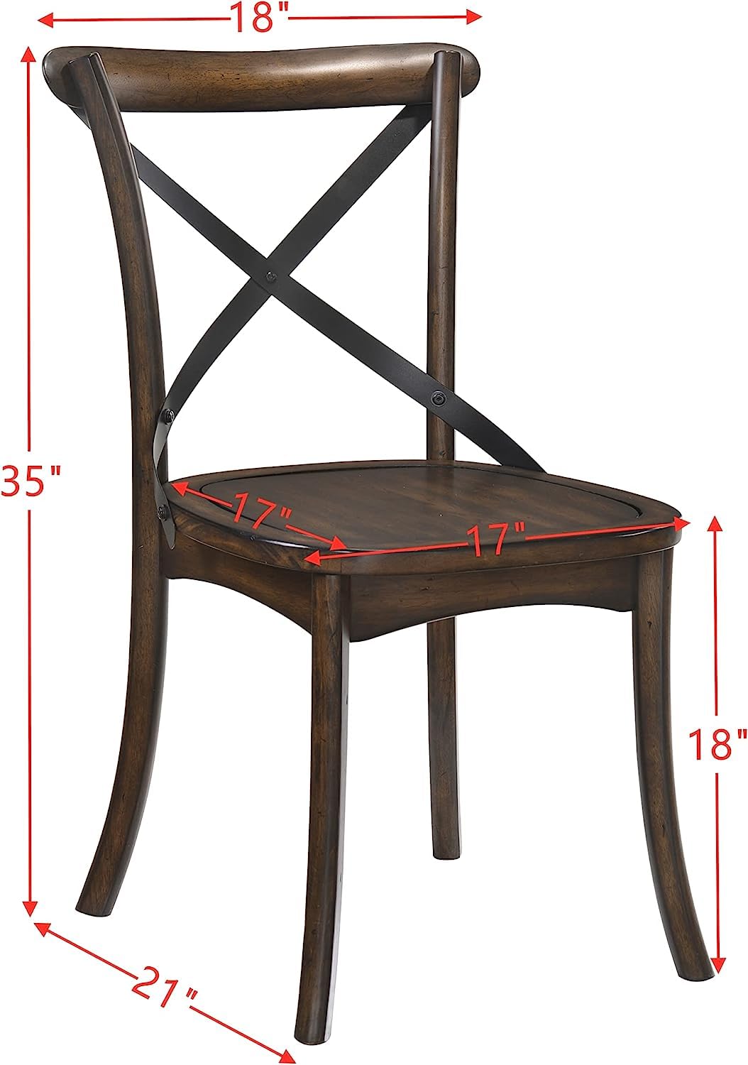 Set of 2 Cross Back Chair, Dining Chair Furniture 2-Pack, Sturdy X-Back Chair Wooden Chairs - Dark Oak & Black