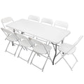 6 FT Plastic Folding Table Set with 8 White Folding Chairs for Picnic, Event, Training, Outdoor Activities, at Home