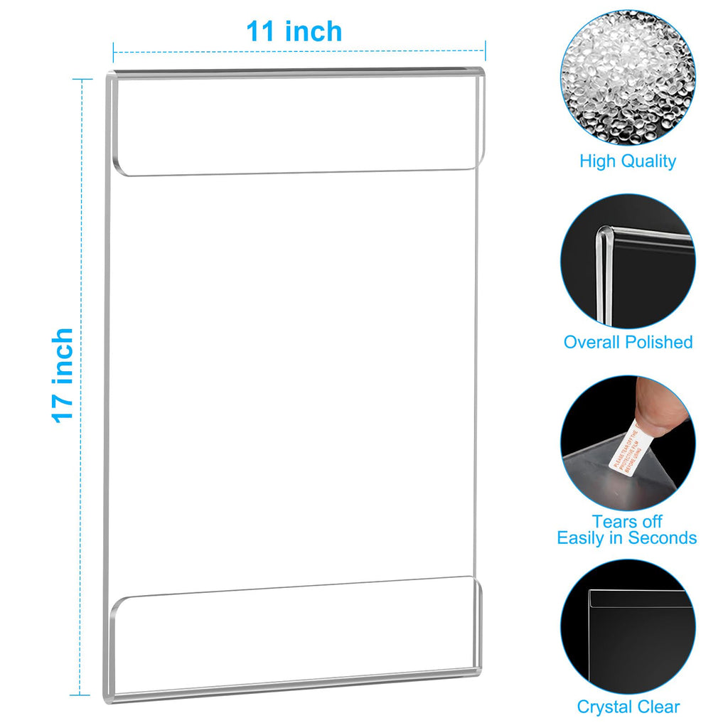 Acrylic Sign Holder 11 x 17 Wall Mount with Tape, 8 Pack Vertical