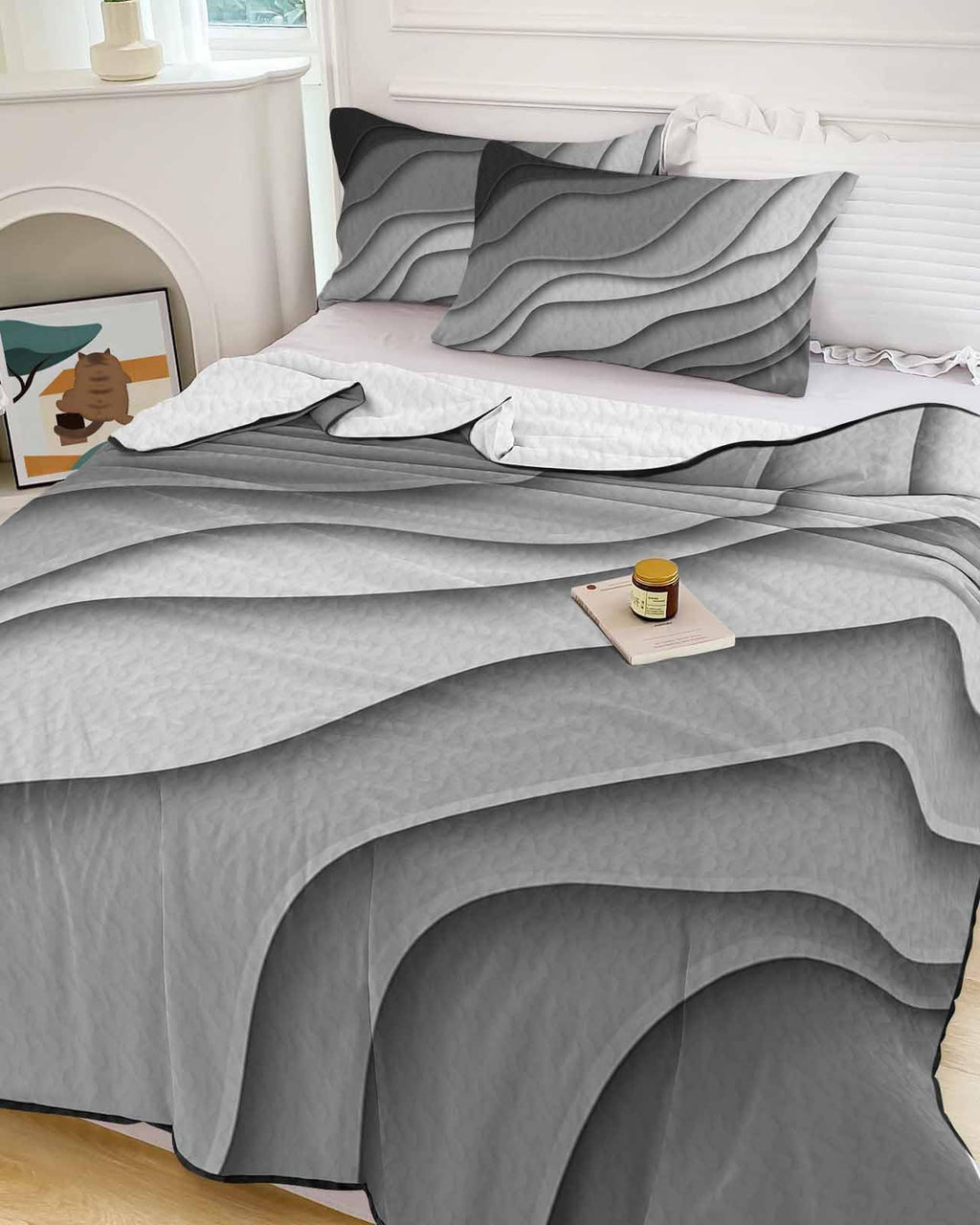 Quilt Sets Grey Modern Geometric Comforter Set Lightweight Soft Bedspread Coverlet Gray Abstract Beach