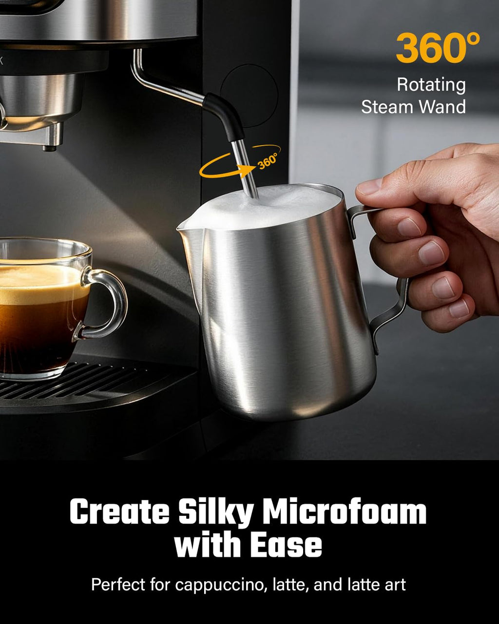 Espresso Machine with Milk Frother, for Cappuccino and Latte