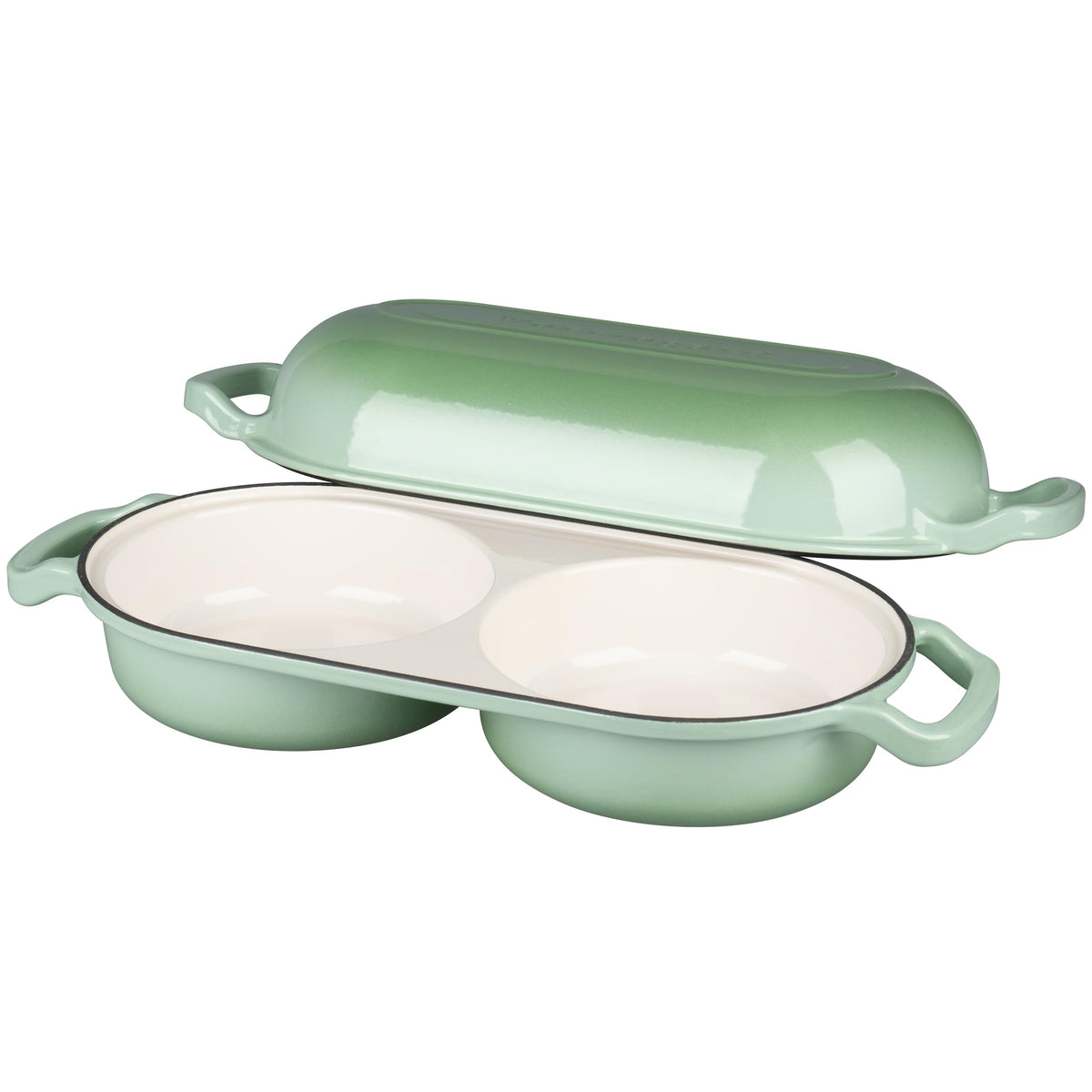 Enameled Cast Iron Double Dutch Oven with Lid, Dual Round Loaf Pan, Bread pan made Sourdough Bread Baking, Green