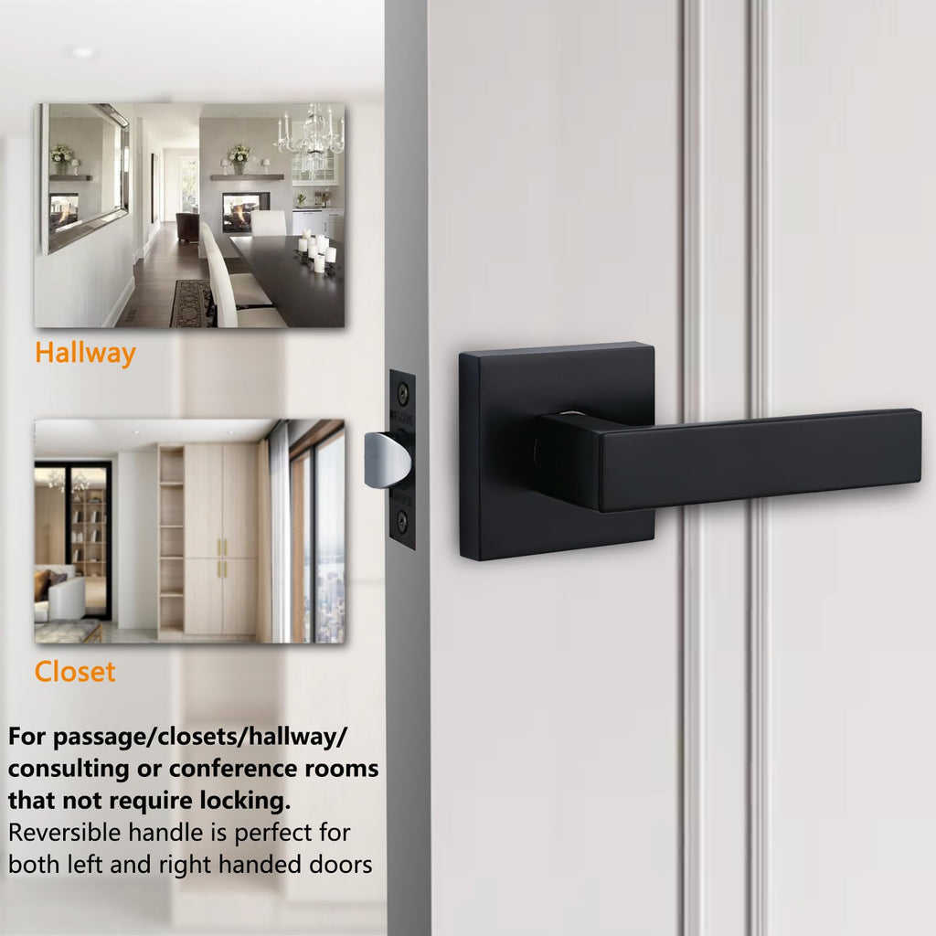Solid Door Lever Handle Matte Black Finish
