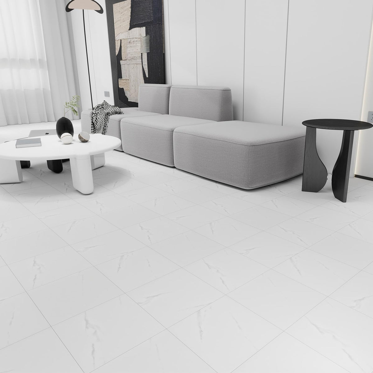 20-Pack 12"x12" White Marble Peel and Stick Floor Tiles