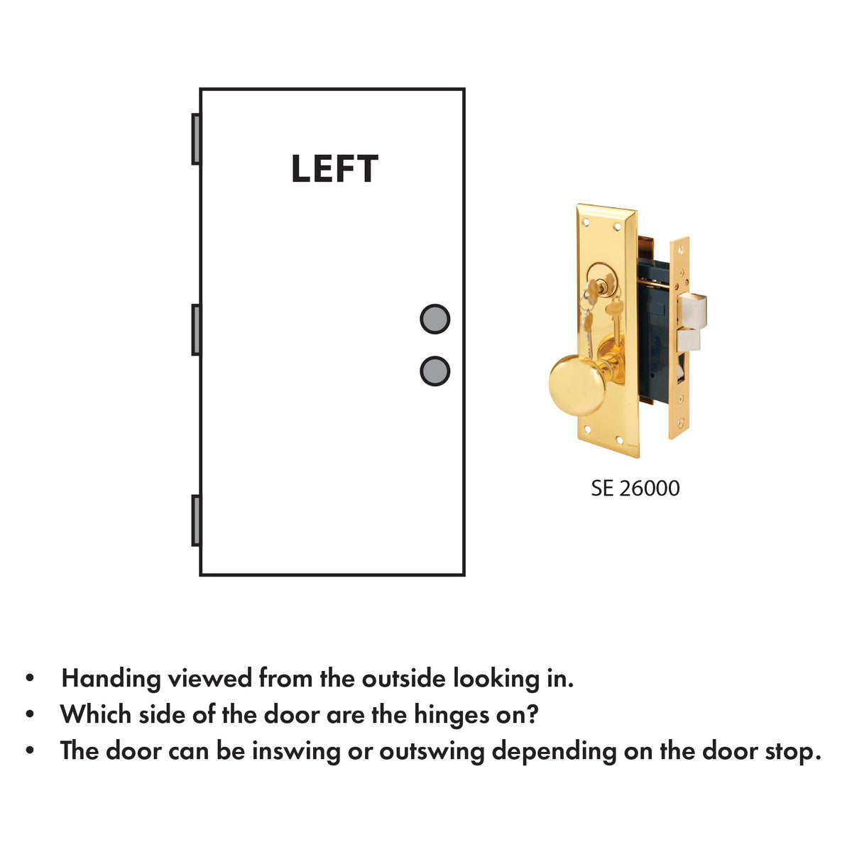 SE 26000 Diecast Single Cylinder Entry Door Mortise Lockset, 2-1/2 Inch Backset, Brass Finish (Single Pack)
