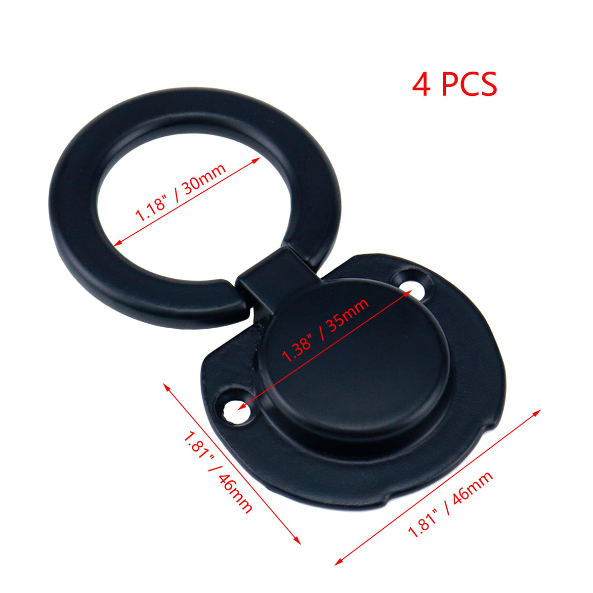4Pcs Flush Ring Pull Round Recessed Pull Handle Knob (Matte Black)