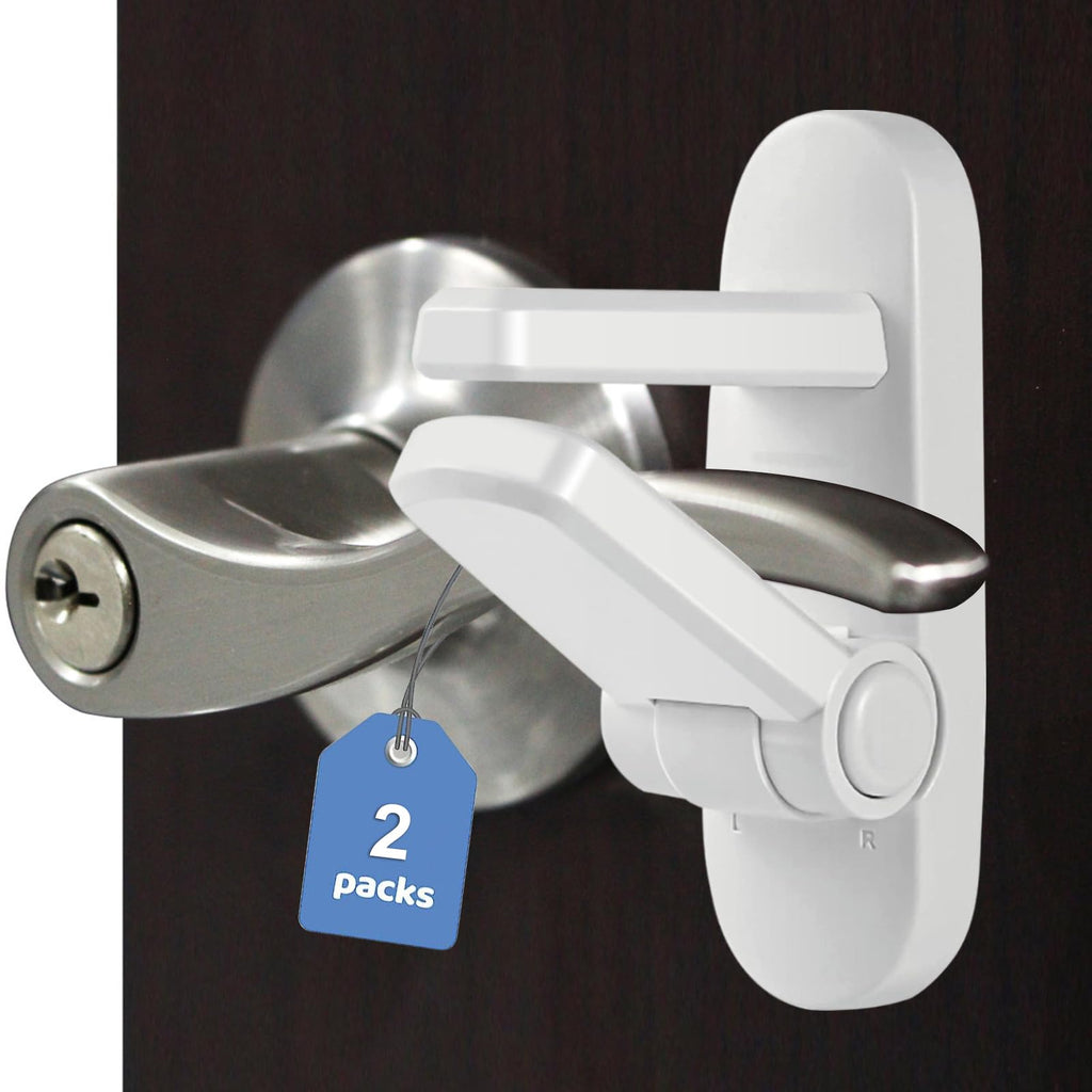 Childproof Door Lever Lock Baby safety locks for doors (2 Pack) Improved door safety for kids, 3M Adhesive No