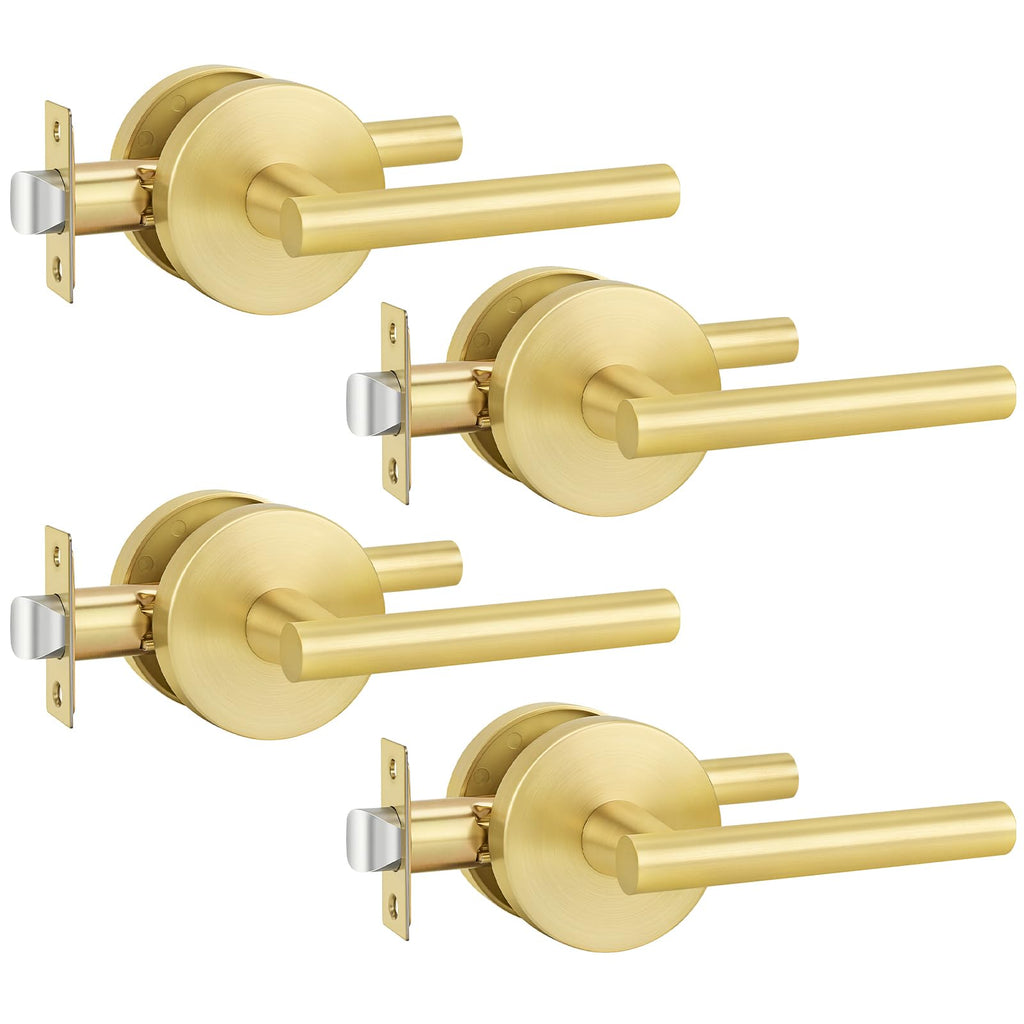 Gold Door Handle Interior, Passage Door Levers for Closet 4 Pack
