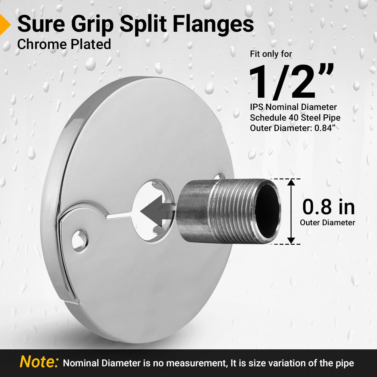 1/2 in. IPS Floor and Ceiling Split Flange Escutcheon for Steel Pipes, Chrome Plated (Pack of 12)