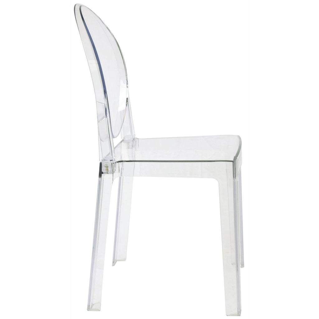 Clear Ghost Dining Chair with Oval Back | Transparent Acrylic Accent Side Chair, Vanity, or Event Seating | Non