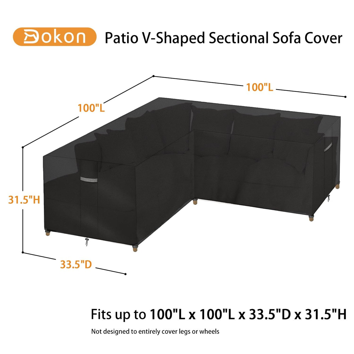 Heavy Duty Patio V-Shaped Sectional Sofa Cover Waterproof Outdoor Sectional Couch Cover Anti-UV 600D Oxford Fabric