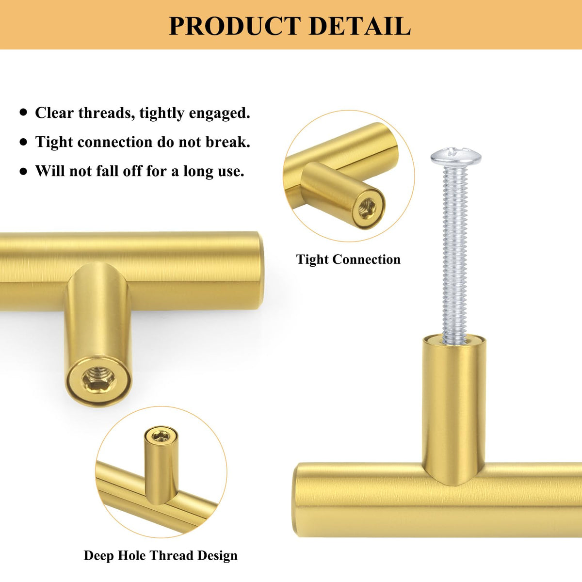 30Pack 3''Hole Centers Gold Cabinet Handles-Brushed Brass Cabinet Pulls Gold Dresser Drawer Pulls-Stainless Steel