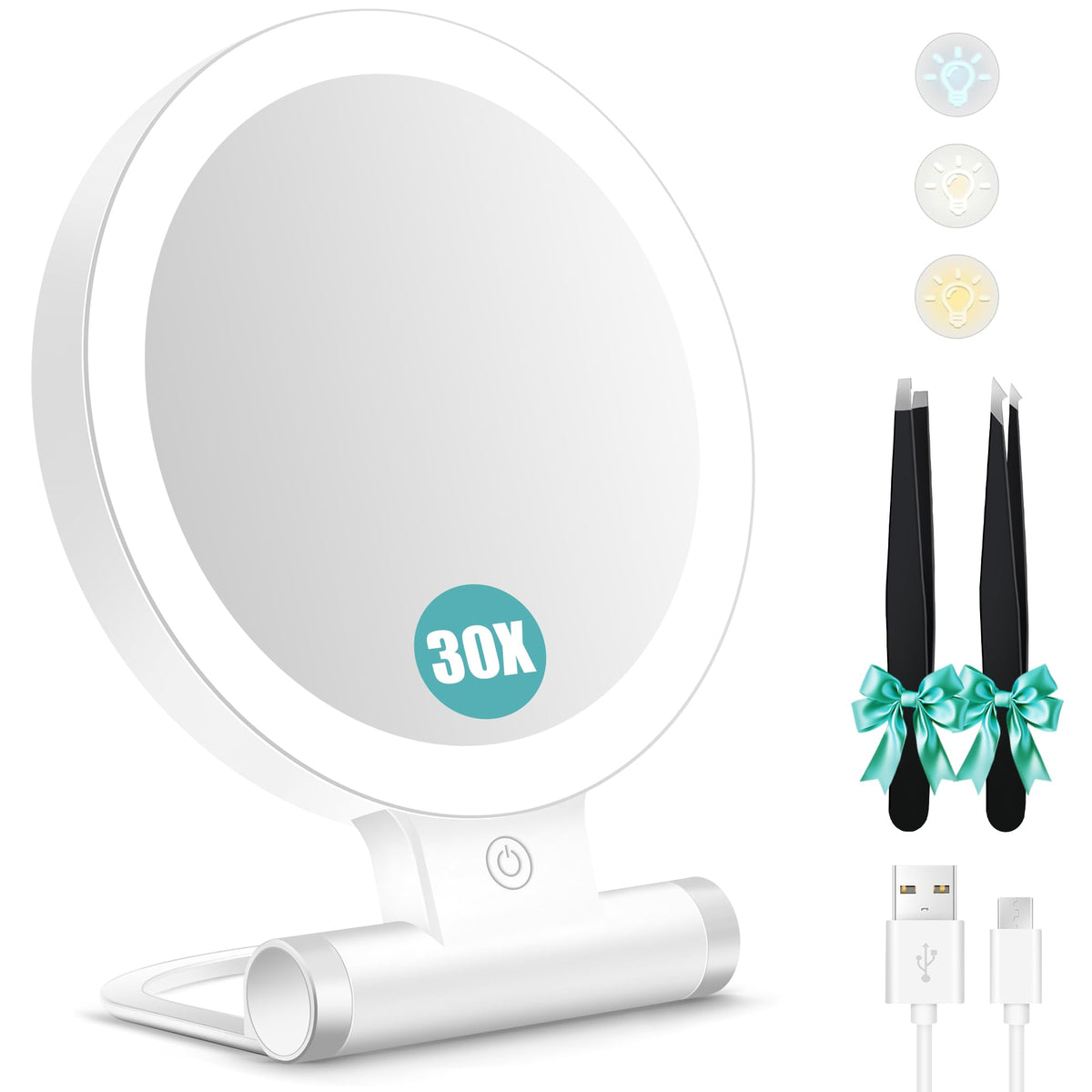 Magnifying Mirror with Light 30X