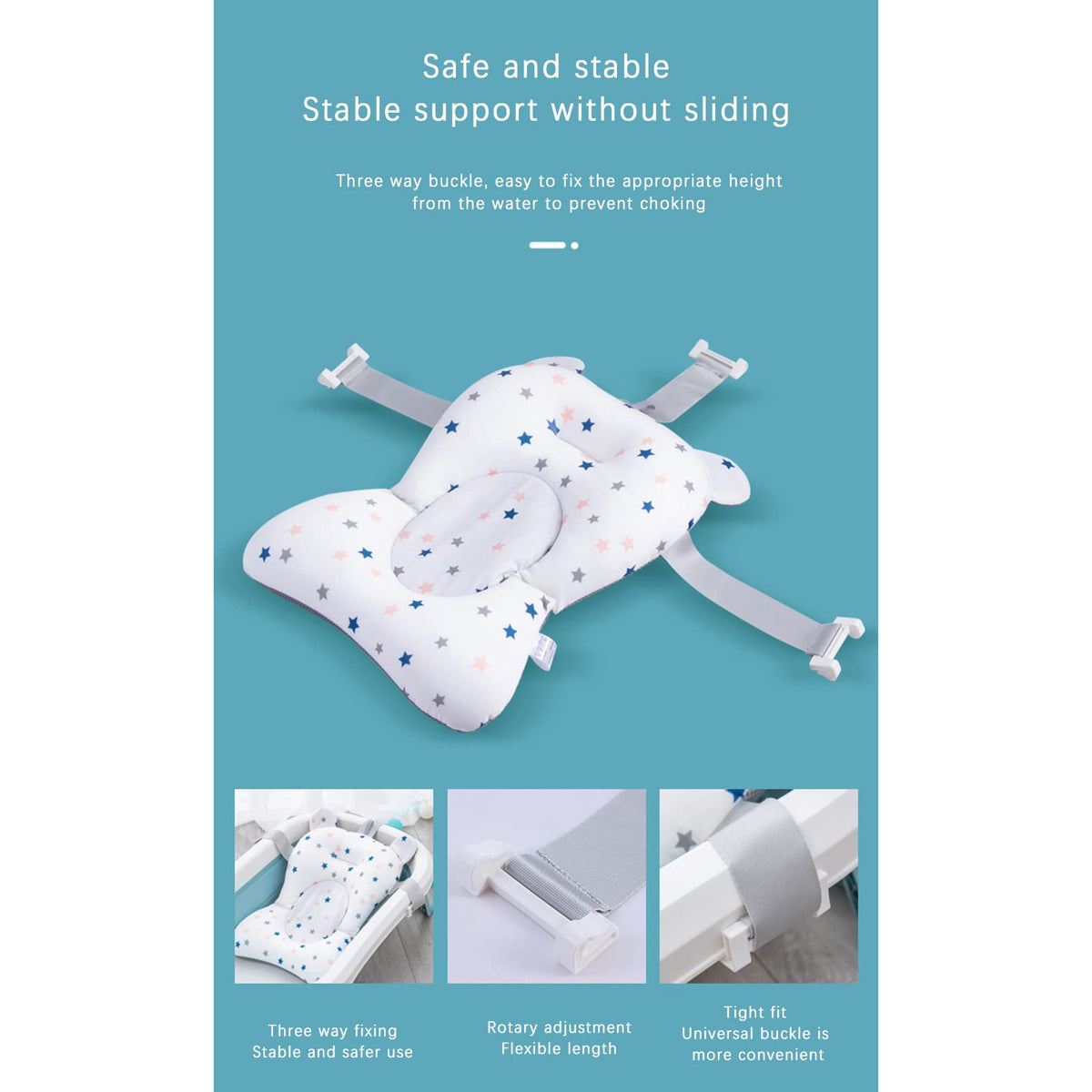 Bath Cushion Support Bat Newborn Floating Bath Sling for Infant Tub (White Star, 28cm*43cm*26cm)