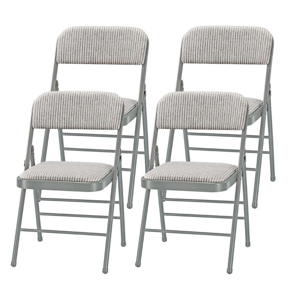 Pack of 4 (Fabric/Vinyl) Steel Frame Metal Foam Padded Folding Chairs (Black, Gray, White)
