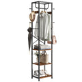 Coat Rack Freestanding, Hall Tree with 3 Shelves and 12 Hooks, Rustic Brown