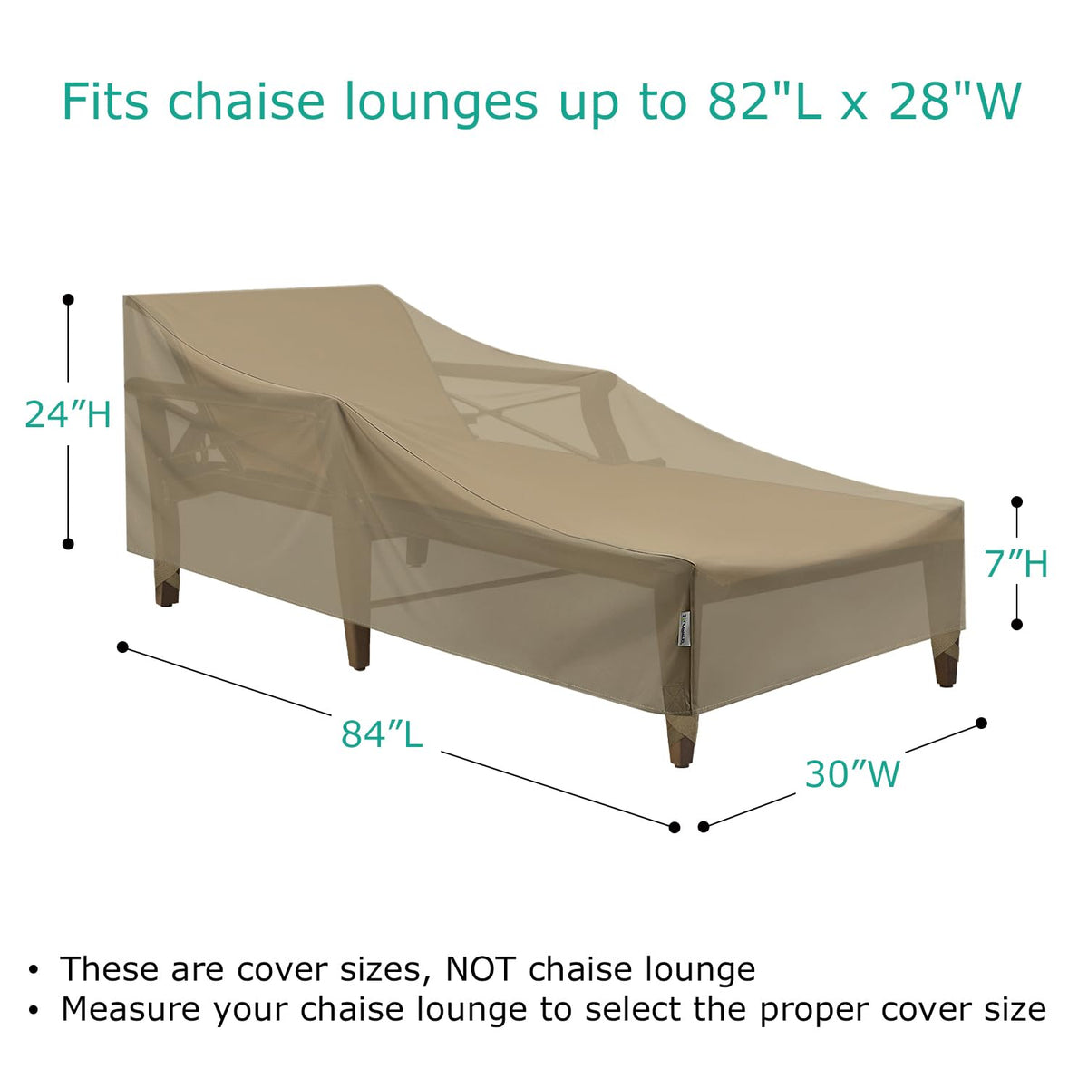 Outdoor Chaise Lounge Covers, 2 Pack Patio Chaise Cover 84"L x 30"W x 24"H, Heavy Duty Waterproof Beach Chair Cover