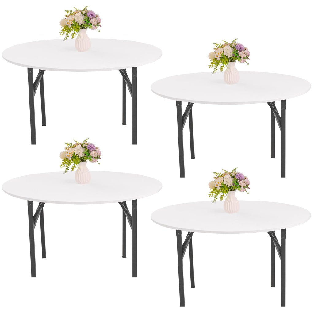 4-Piece Set Spandex Tablecloth - Round, Washable, Elastic, Fitted for 6-Foot Round Tables, Indoor/Outdoor Use (White)